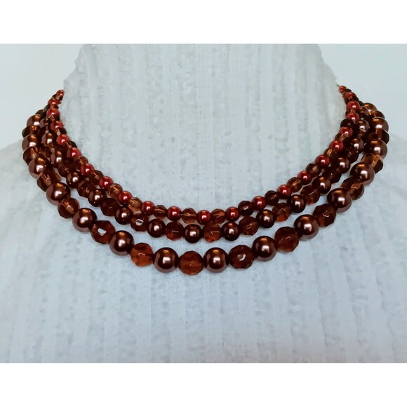 Premier Designs Faux Pearl and Glass Bead Triple Strand 3-in-1 Necklace 16-18 in - Picture 2 of 10